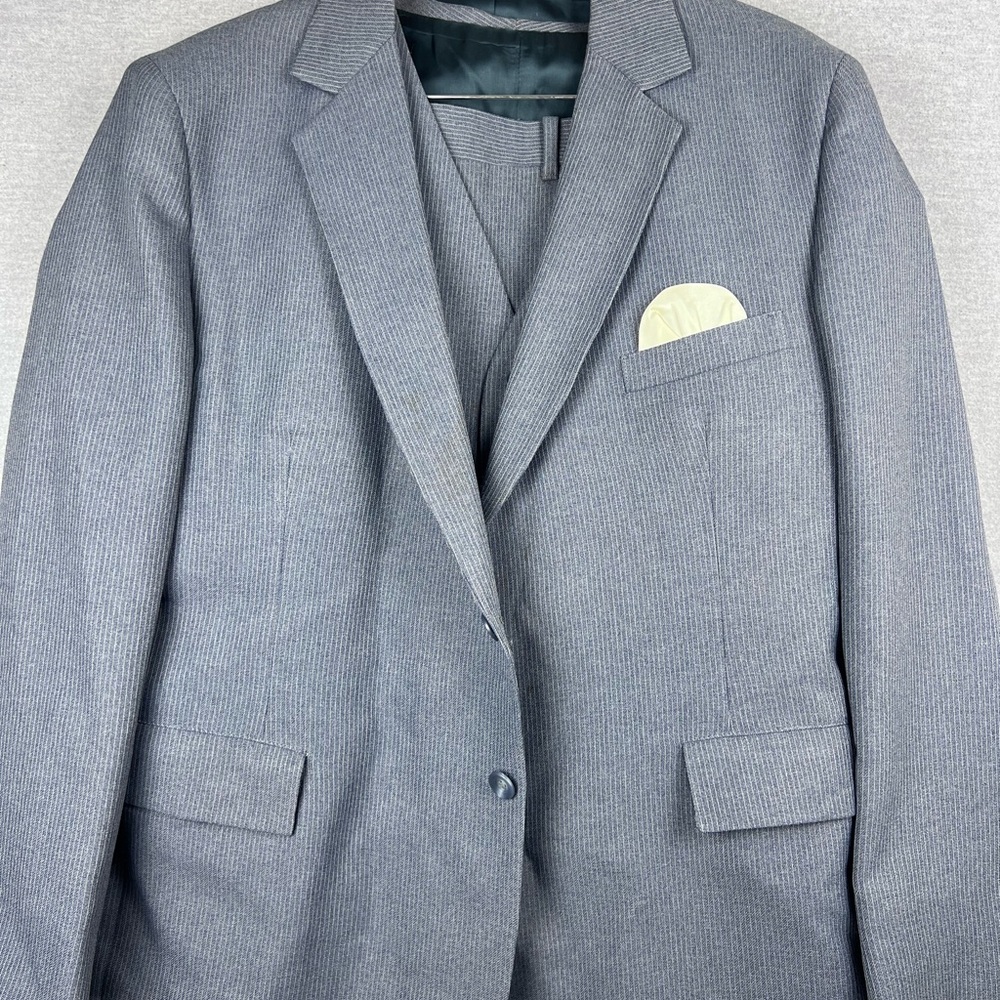 Anderson-Little Mens 3 Piece Suit Gray Pinstripe‎ Blazer Vest Trousers Vintage